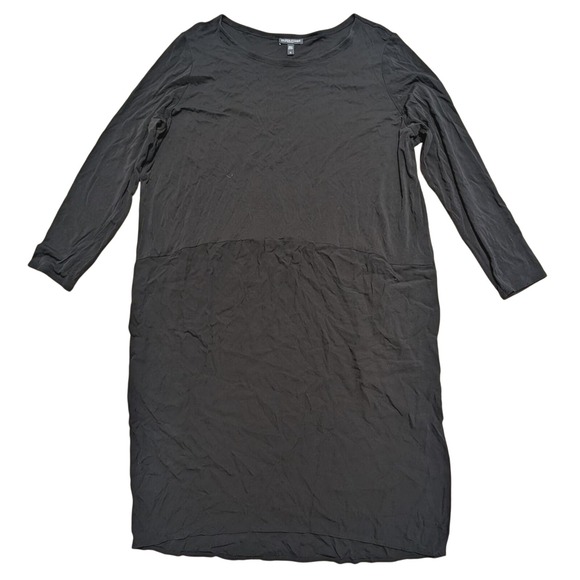 Eileen Fisher Plus 1X 100% Silk Black DRESS Long Sleeved Knee Length  Gorgeous - threedaughtersproperties.com